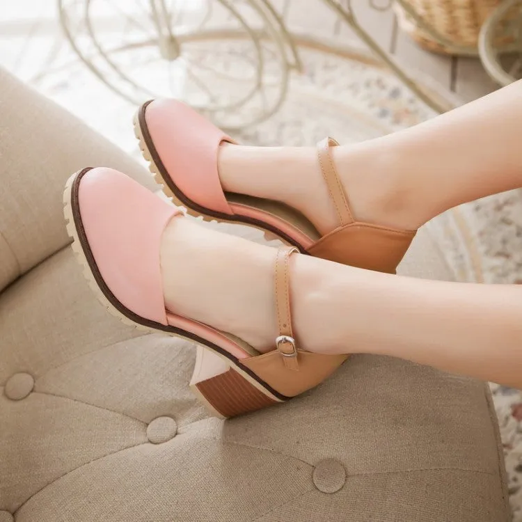 Women's's Color Block Round Toe Ankle Strap Block Heel Sandals