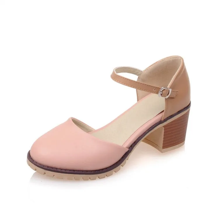 Women's's Color Block Round Toe Ankle Strap Block Heel Sandals