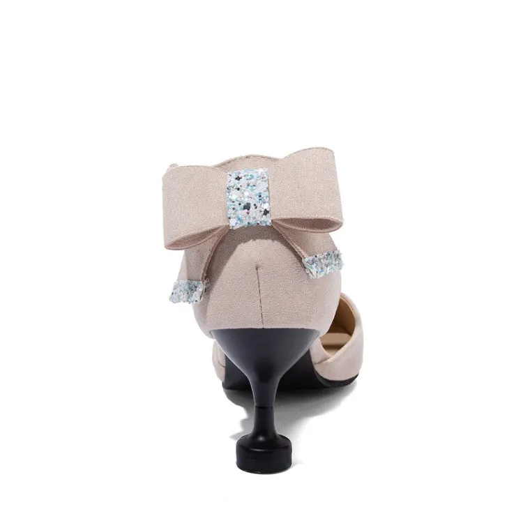 Women's's High Heels Suede Pointed Toe Ankle Strap Back Butterfly Knot Spool Heel Stiletto Sandals