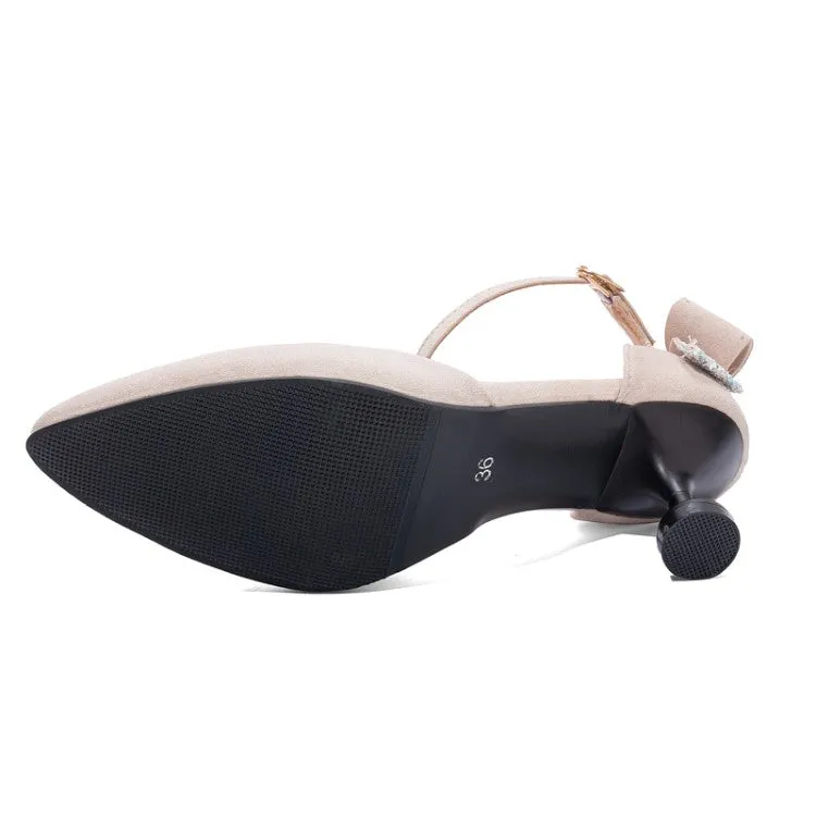 Women's's High Heels Suede Pointed Toe Ankle Strap Back Butterfly Knot Spool Heel Stiletto Sandals