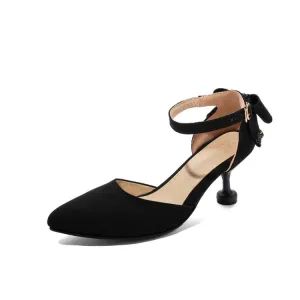 Women's's High Heels Suede Pointed Toe Ankle Strap Back Butterfly Knot Spool Heel Stiletto Sandals