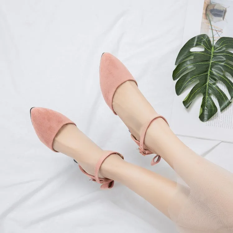 Women's's High Heels Suede Pointed Toe Ankle Strap Back Butterfly Knot Spool Heel Stiletto Sandals