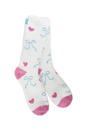 World's Softest Cozy Ballerina Bow Crew Socks for Women in White | 75969