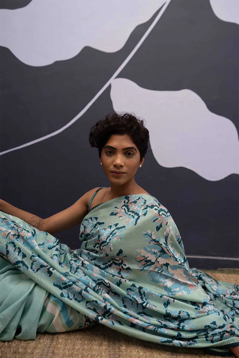 YAM   I  Casa Mila  ROSE ISLAND SAREE 1  (SAREE)  [BLOUSE STITCHED/ UNSTITCHED NOT INCLUDED] PURE HABUTAI SILK GREEN YAMSR21