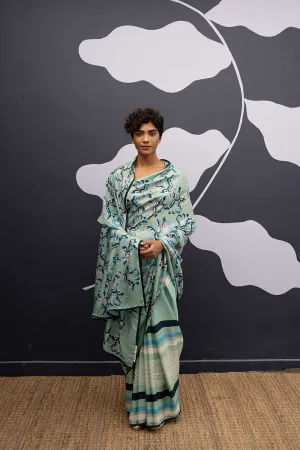 YAM   I  Casa Mila  ROSE ISLAND SAREE 1  (SAREE)  [BLOUSE STITCHED/ UNSTITCHED NOT INCLUDED] PURE HABUTAI SILK GREEN YAMSR21