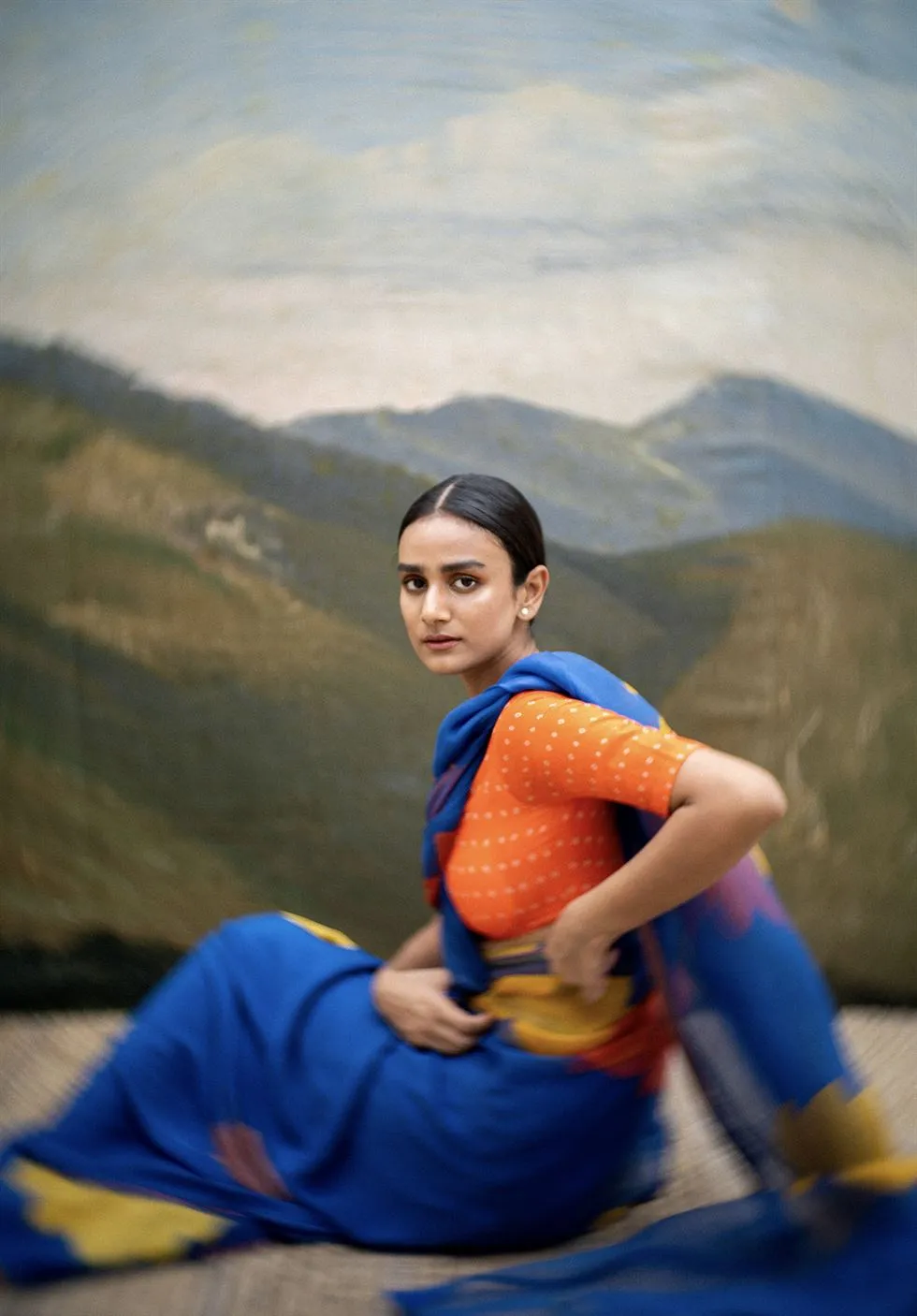 Yam   I   Grosseto Kamla Saree SAREE Blouse Not Included SILK ORGANZA & CREPE BLUE An Indian Summer YAMSR08