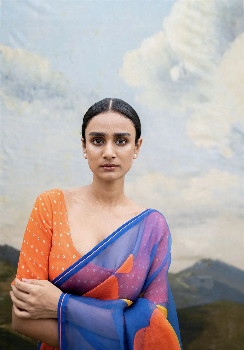 Yam   I   Grosseto Kamla Saree SAREE Blouse Not Included SILK ORGANZA & CREPE BLUE An Indian Summer YAMSR08