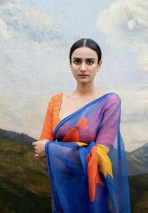 Yam   I   Grosseto Kamla Saree SAREE Blouse Not Included SILK ORGANZA & CREPE BLUE An Indian Summer YAMSR08