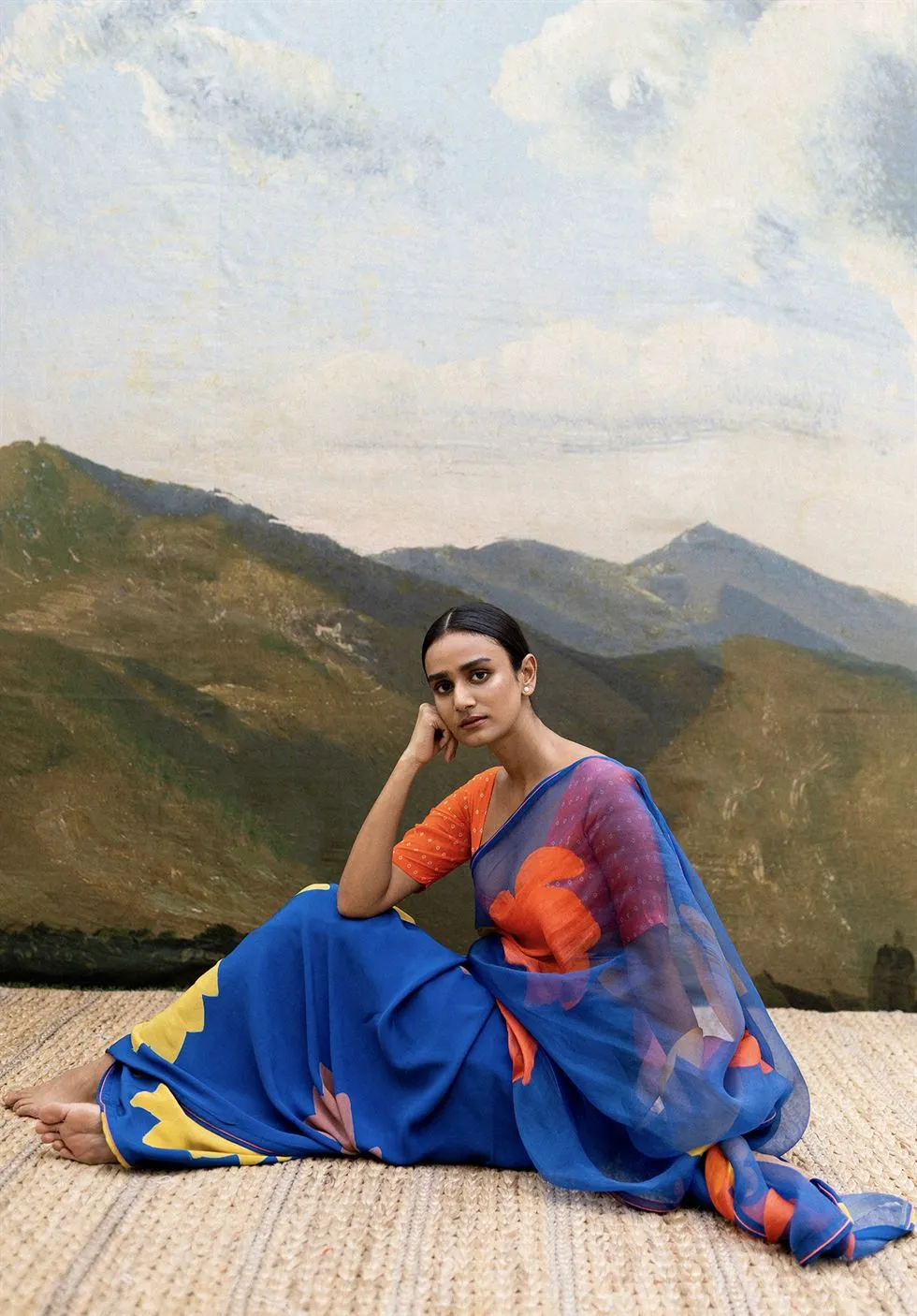 Yam   I   Grosseto Kamla Saree SAREE Blouse Not Included SILK ORGANZA & CREPE BLUE An Indian Summer YAMSR08