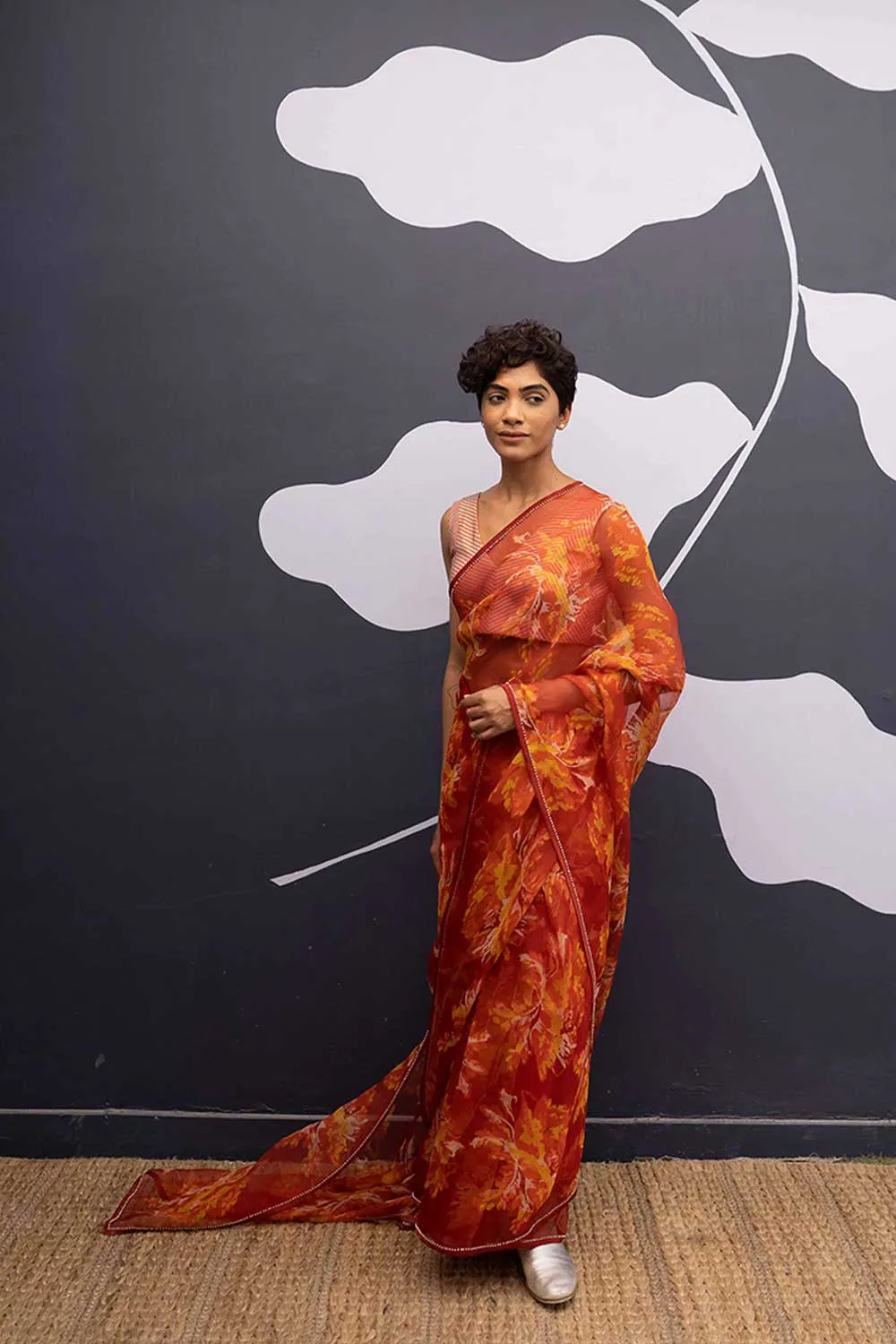 YAM   I   Poble HAWAI SAREE 1  (SAREE)  [BLOUSE STITCHED/ UNSTITCHED NOT INCLUDED] SILK ORGANZA RED YAMSR26