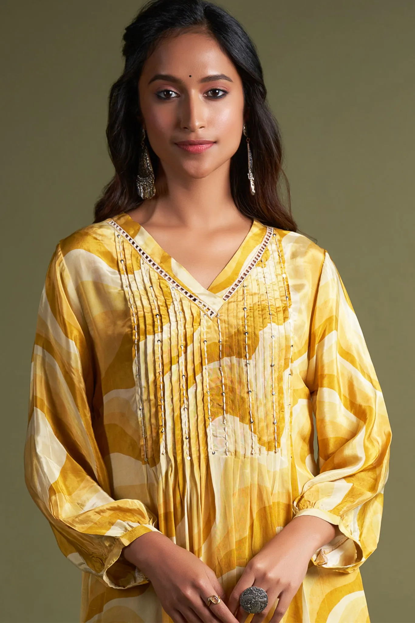 Yellow Abstract Printed Crepe Kurta Set