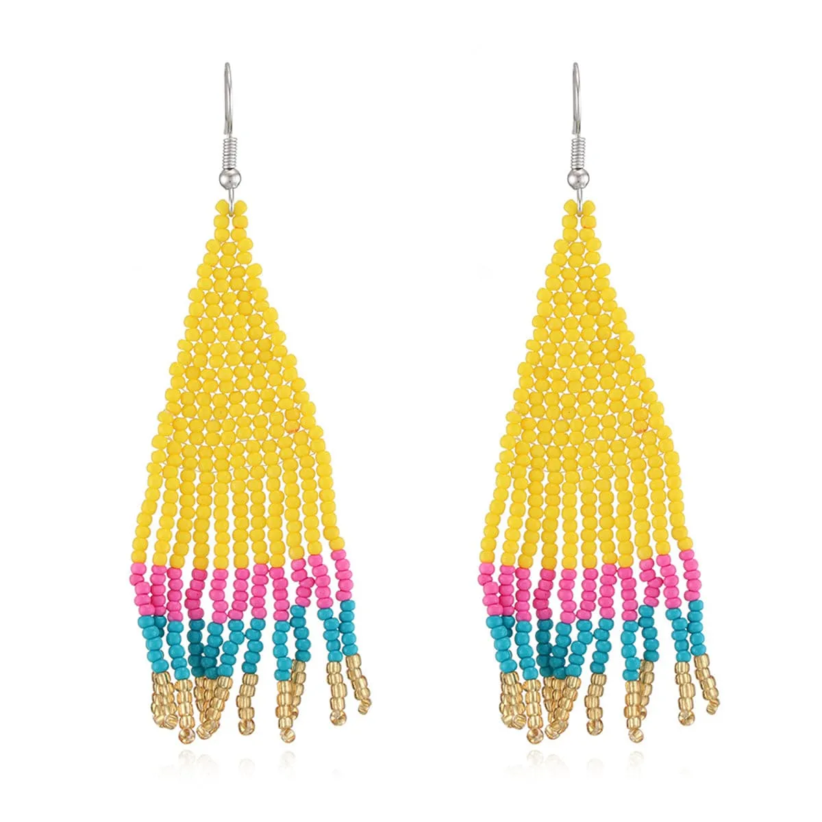 Yellow & Pink Color Block Beaded Drop Earrings