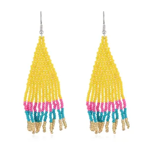 Yellow & Pink Color Block Beaded Drop Earrings