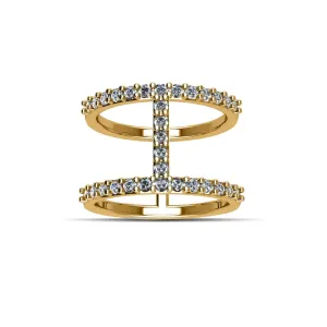 Yellow Gold Plated Cubic Zirconia Fashion Geo Ring in Sterling Silver