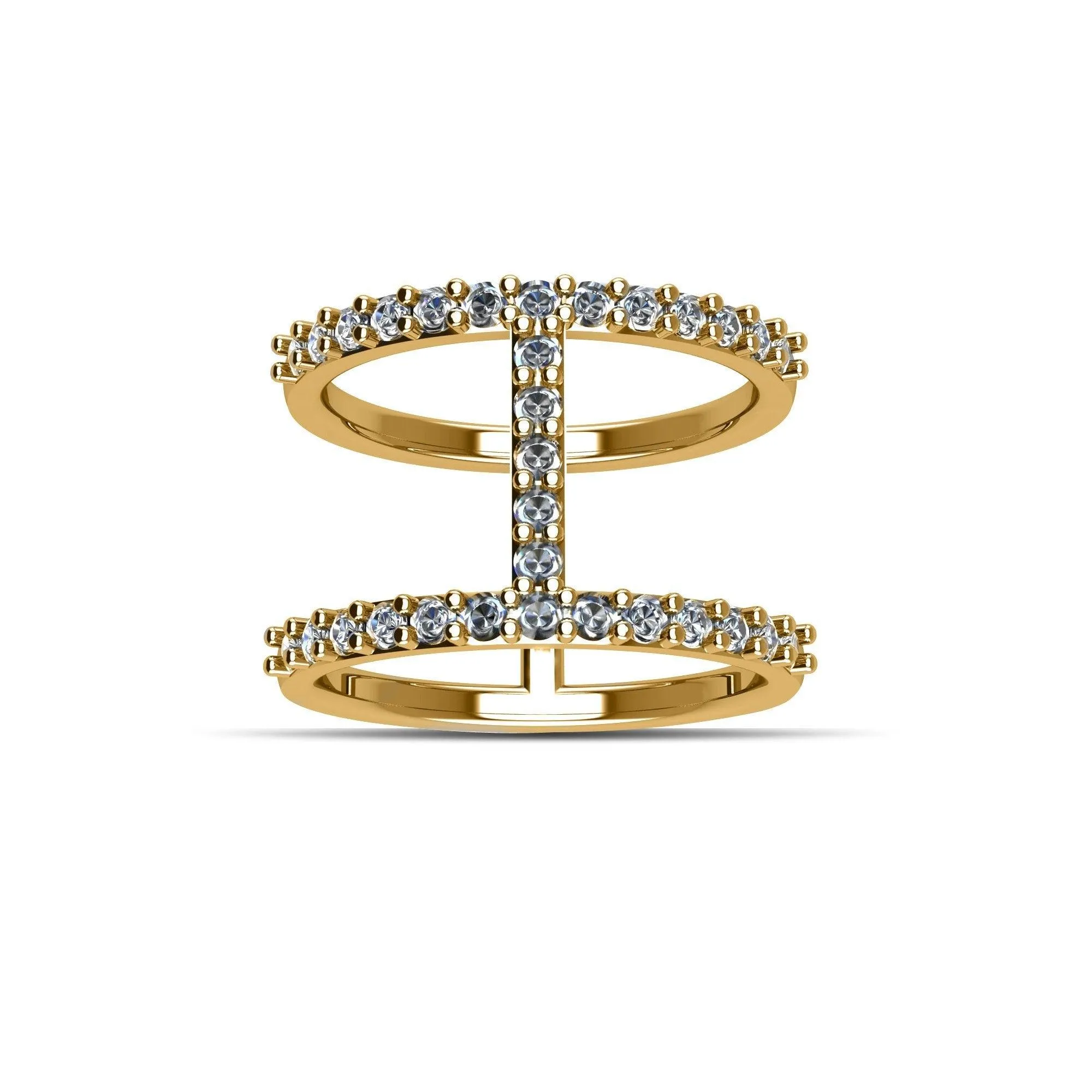 Yellow Gold Plated Cubic Zirconia Fashion Geo Ring in Sterling Silver