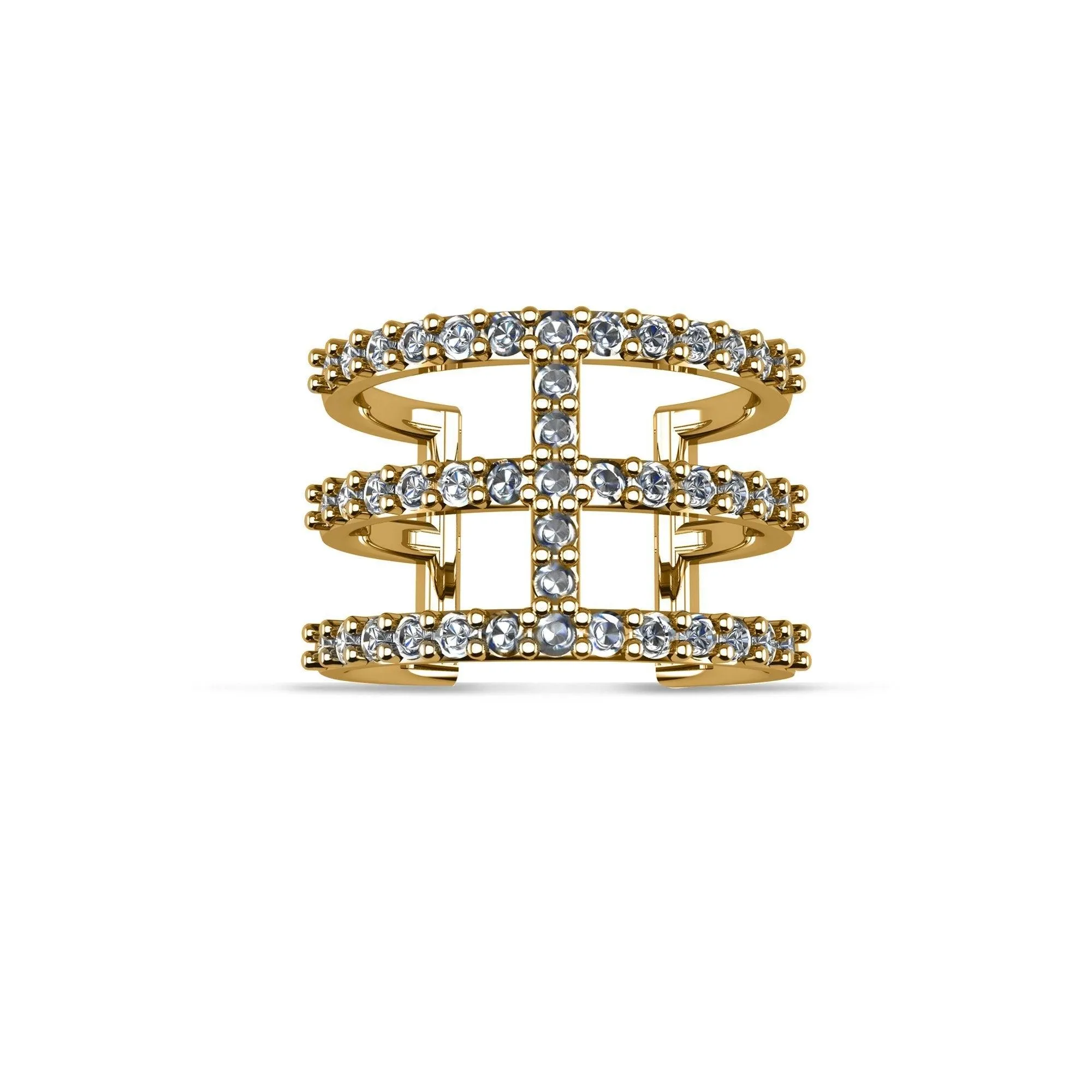 Yellow Gold Plated Cubic Zirconia Fashion Geometric Ring in Sterling Silver