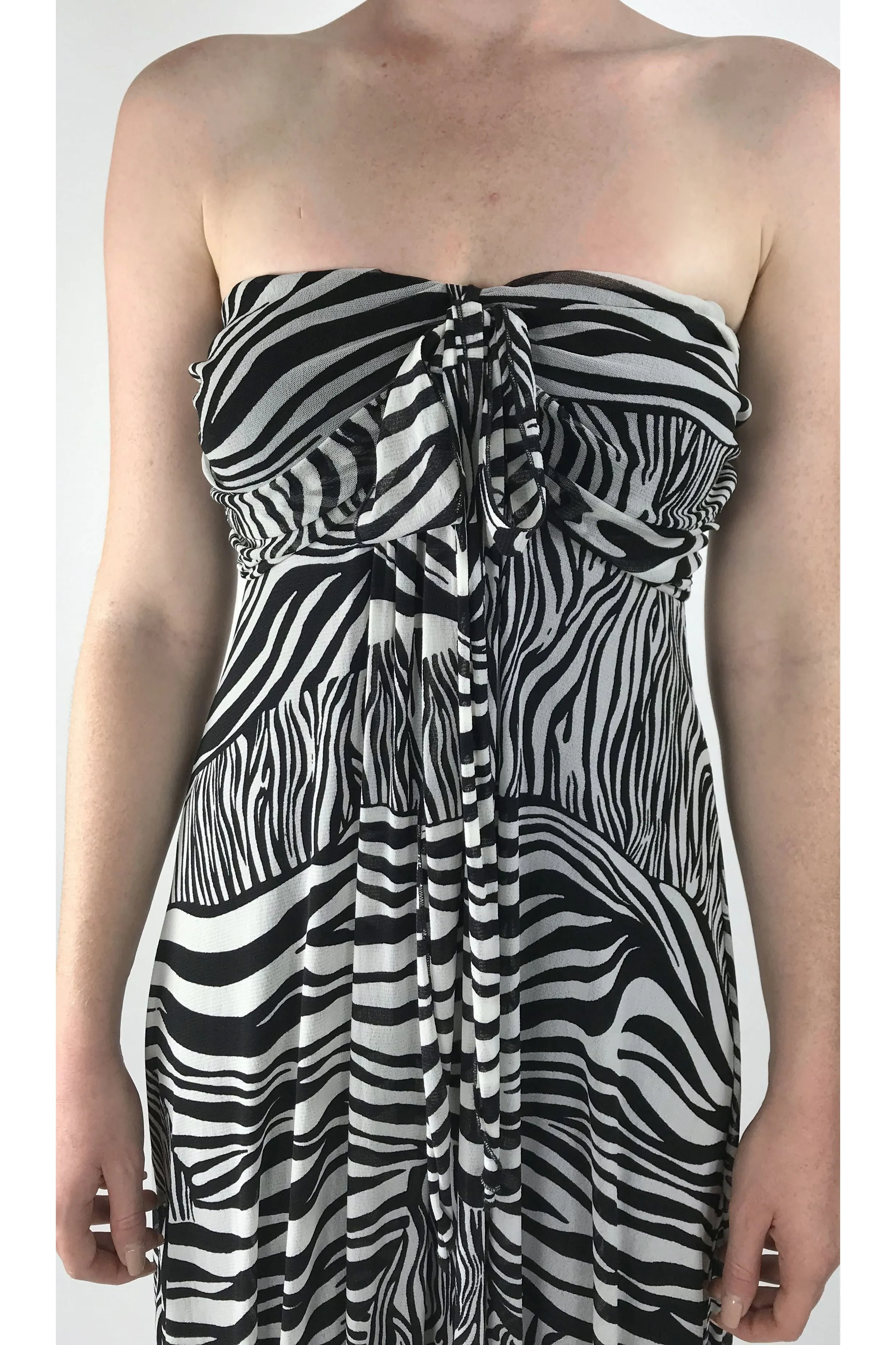 ZEBRA Maxi Strapless Ruched Bodice Empire Zebra Print Dress