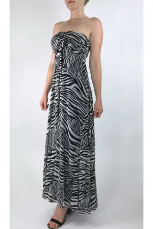 ZEBRA Maxi Strapless Ruched Bodice Empire Zebra Print Dress