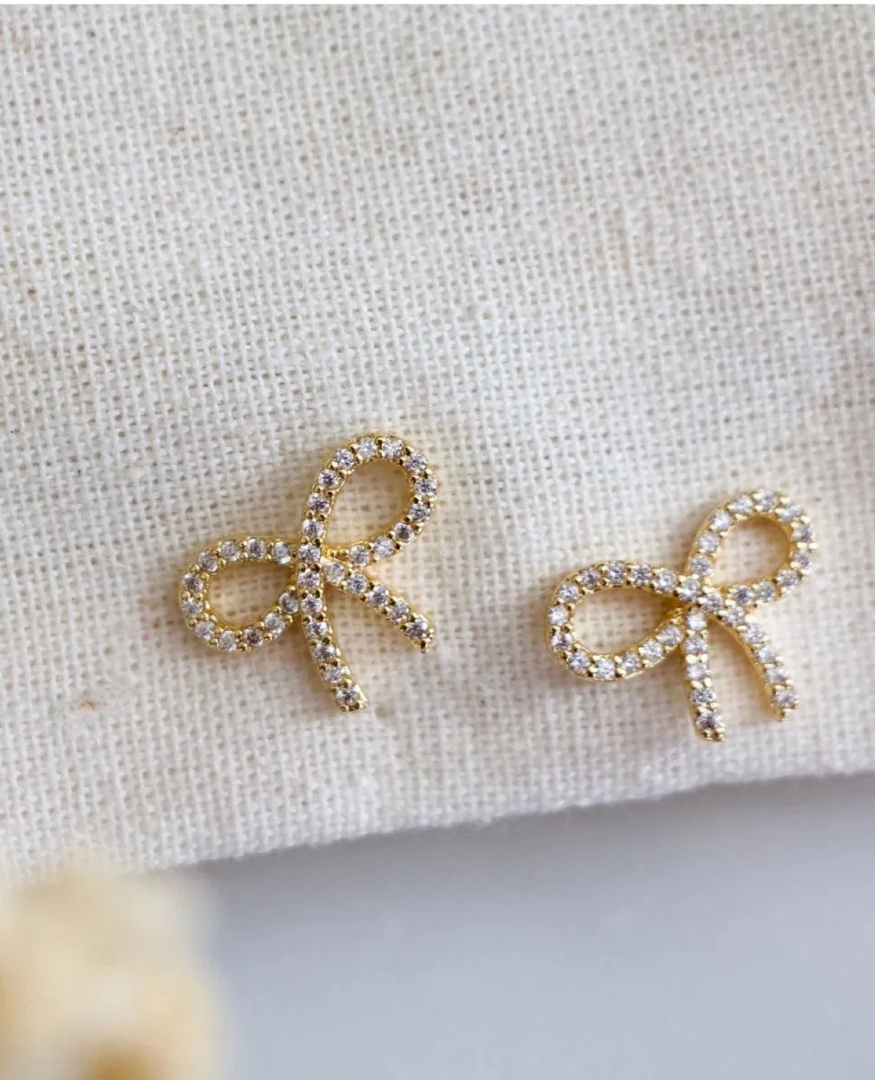Zircon Bow Stud Earrings