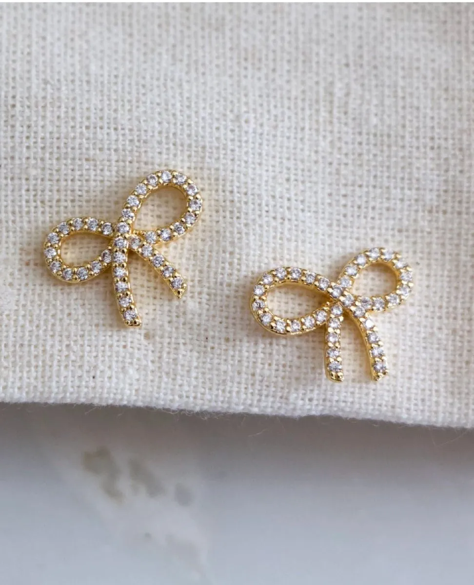 Zircon Bow Stud Earrings