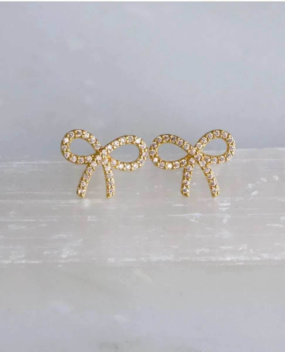 Zircon Bow Stud Earrings