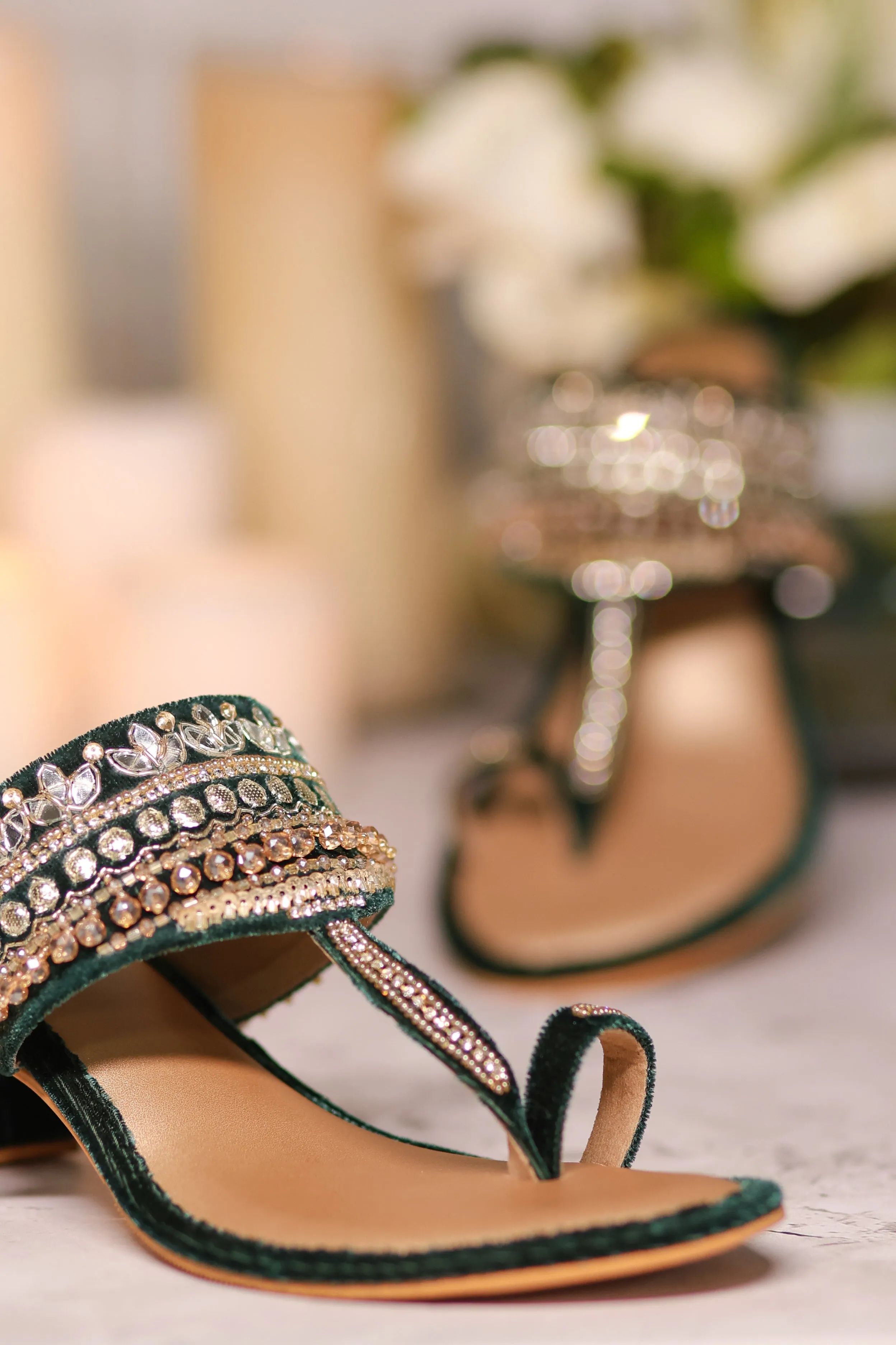 Zoya Green Block Heels