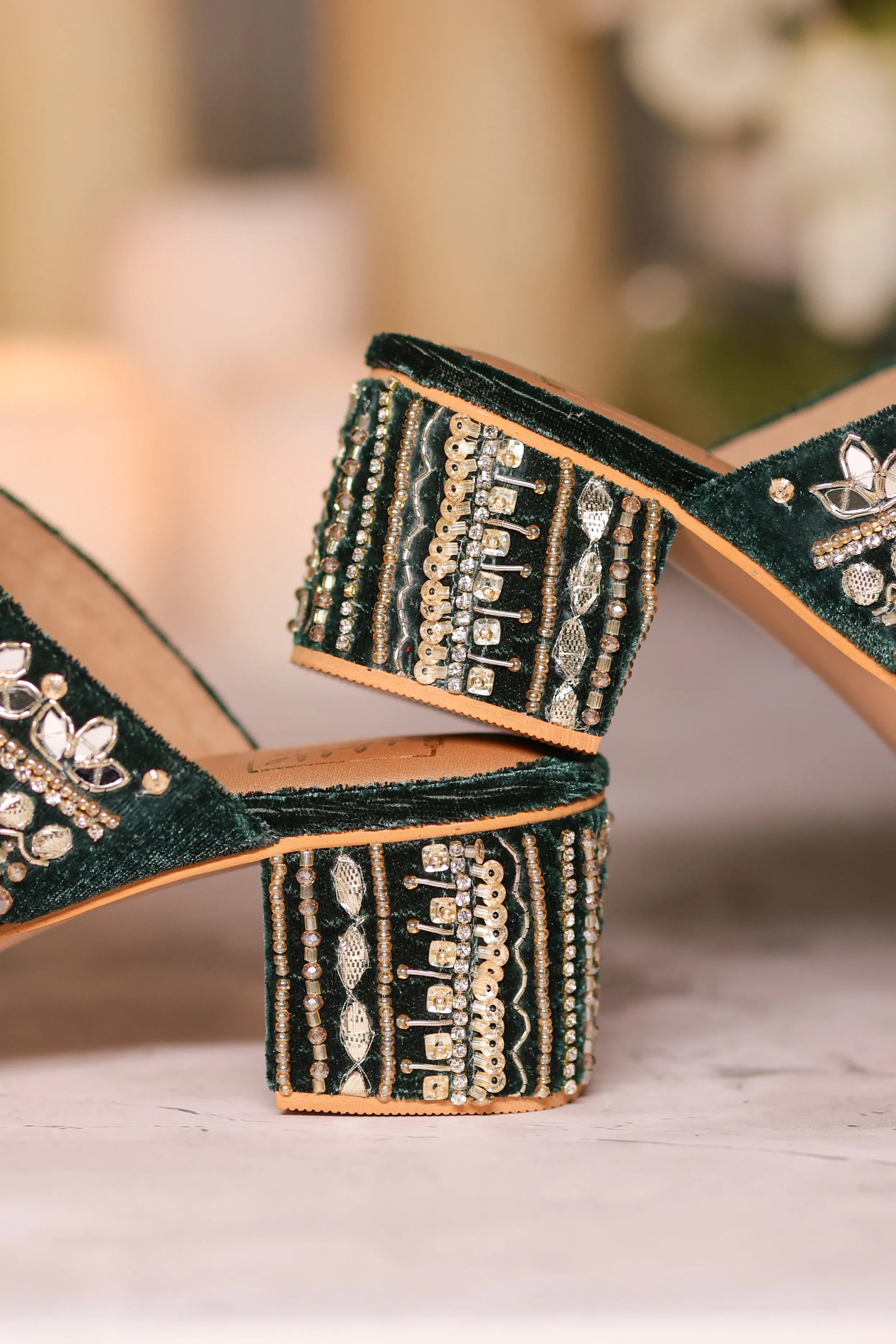 Zoya Green Block Heels